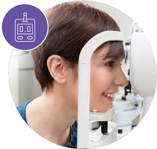 woman in eye testing aparatus